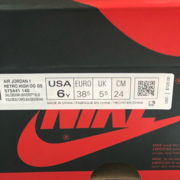 🎆DS Air Jordan 1 Retro High Obsidian UNC GS575441 - Picture 5 of 7